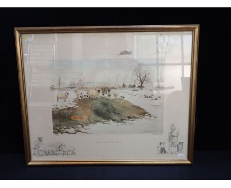 ROS GOODY: 'SNOW LAY ROUND ABOUT' a sheep farming scene,1988 signed print  308/850