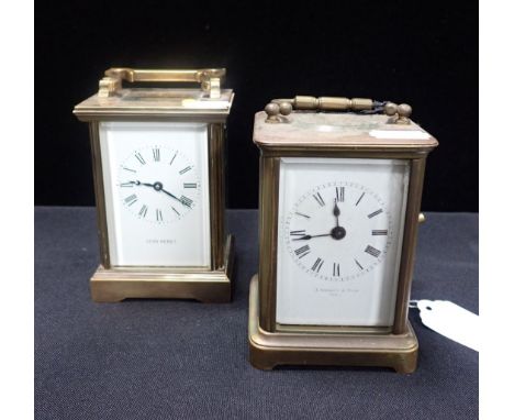 A FRENCH CARRIAGE CLOCK, J. BAGSHAW &amp; SONS Paris (glass a/f, running, with key), and another Jean Renet (running, no key)