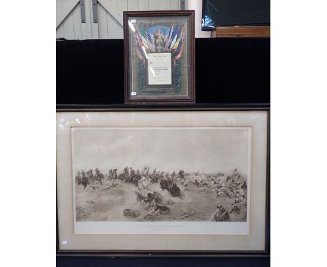 AFTER LADY ELIZABETH BUTLER: 'THE DORSET YEOMAN AT AGAGIA' February 26th 1916, print after the painting of 1917, framed 75 x 