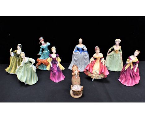 A COLLECTION OF ROYAL DOULTON  FIGURINES with two Franklin Porcelain figurines, and  Goebel Hummel 'Wash Day'