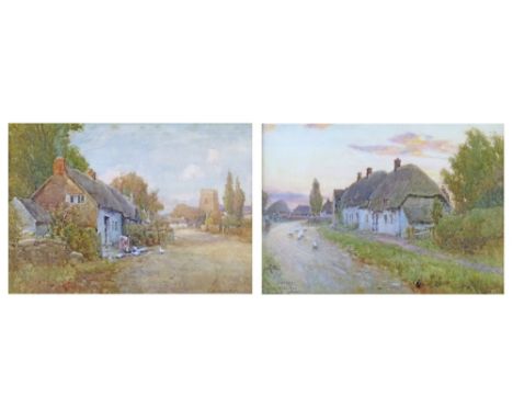 Joseph W. Milliken (fl.1887-1930) - Pair of watercolours - Evening Light Wantage Oxon and Afternoon Welford Village Near Leic