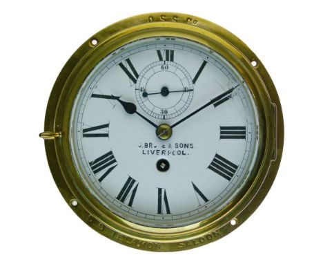 Steamship Interest - Late 19th Century brass cased ships bulkhead clock engraved S.S. 'Telamon', Saloon, O.S.S. Co (Ocean Ste