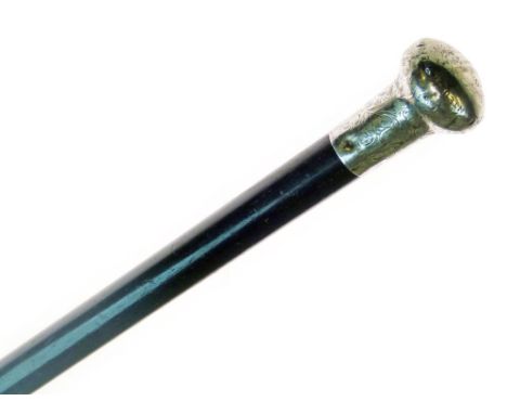 Masonic Interest - Victorian ebonised walking stick, the engraved silver pommel handle with presentation inscription 'To Col.