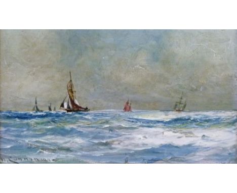 William Cannon (19th/20th Century) - Oil on panel - Seascape with sailing vessels, signed and dated 1904, 12cm x 21cm  Condit