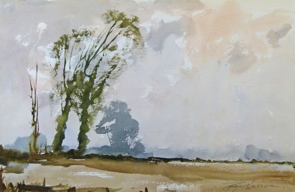 Edward Wesson (1910-1983) - Watercolour - Landscape with trees, signed ...