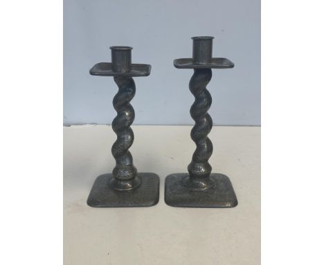 Pair of arts &amp; craft pewter candle stick 