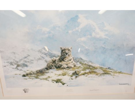 David Shepard limited edition signed print 'snow leopard' signed in pencil with artist blind stamp 691/950  63 cm x 89 cm siz