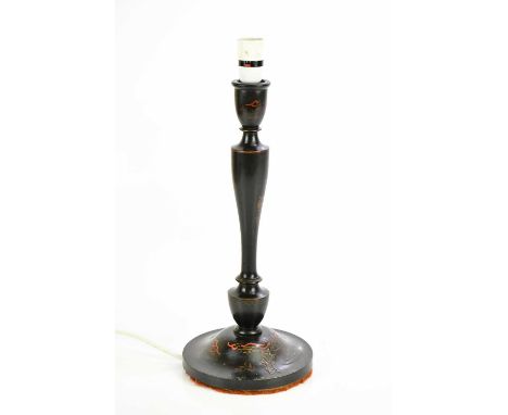 An early 20th century black lacquer Chinoiserie table lamp, height 40cm.Condition Report: The item or items in this lot are s