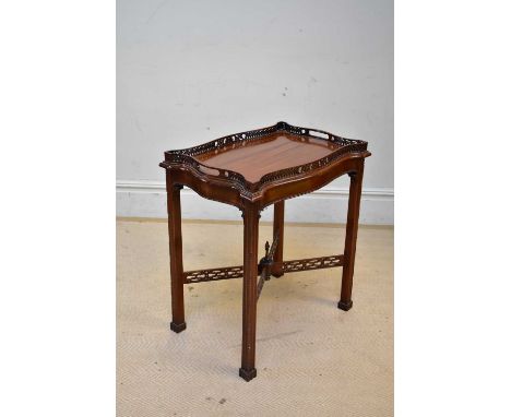 A reproduction Chippendale style tray top table, height 72cm, width 62cm, depth 44cm.