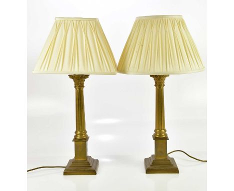 A pair of modern brass Corinthian column table lamps, height including fitting 44cm (2)Condition Report: The item or items in