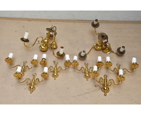 A pair of three branch ceiling lights, together with six wall mounted lights.Condition Report: The item or items in this lot 