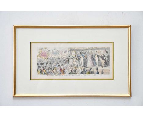 AFTER GEORGE CRUIKSHANK (1792-1878); coloured etching, 'The Rights of Women or the Effects of Female Enfranchisement', 19 x 4
