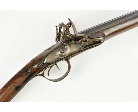 A 19th century Continental 20 bore side-by-side flintlock sporting shotgun, with 30" part octagonal barrels and mounted on ca