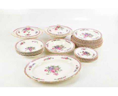 ROYAL STAFFORDSHIRE BY CLARICE CLIFF; a 'Nancy' pattern dinner service comprising five bread plates, six dinner plates, six d