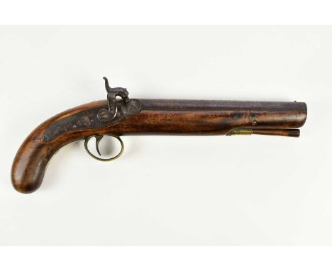 PLAYFAIR, ABERDEEN; a 19th century 25 bore percussion cap pistol with 8.5" barrel bearing Birmingham proof marks, the lock pl