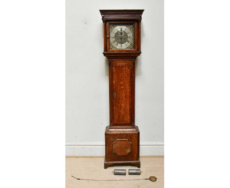 A 19th century oak and mahogany crossbanded eight day longcase clock with square brass dial set with Roman numerals, height 2
