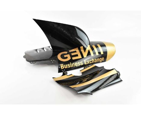 FORMULA ONE (F1) INTEREST; two carbon fibre car parts from a Lotus team F1 vehicle, including an engine cover with vent, insc