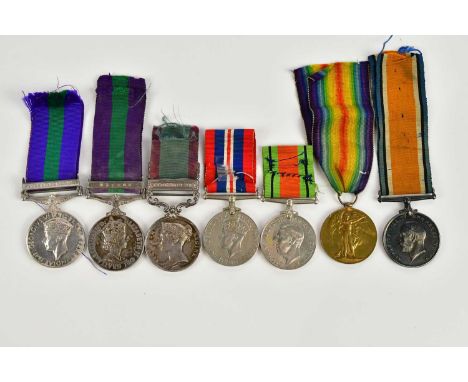 Two WWI medals awarded to W-932 Gunner S Evans, Royal Artillery, comprising War Medal and Victory Medal, three further medals