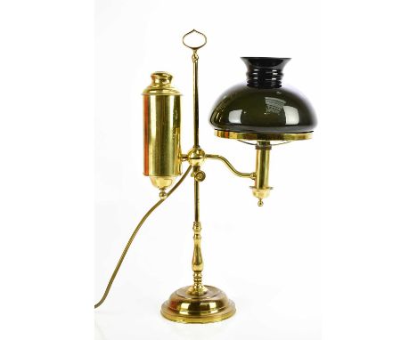A modern brass adjustable desk lamp with black glass shade, height 56cm.Condition Report: The item or items in this lot are s