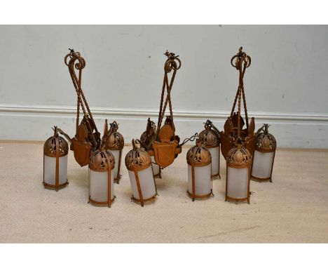 BANKSWAY; a set of three gilt painted bishop's mitre ceiling lights, 62cm (3)Condition Report: The item or items in this lot 