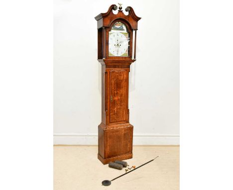 JOHN FARRER, PONTEFRACT; a 19th century oak cased eight day longcase clock, with white enamel dial set with Arabic numerals a