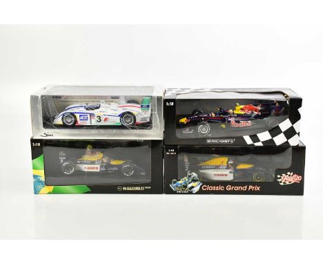 FORMULA ONE (F1) INTEREST; three boxed model 1:18 scale autographed Formula One models including Renault signed by Alain Pros