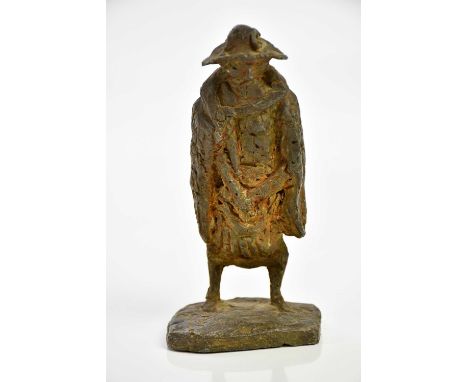 A 20th century sculpted white metal figure of an elderly woman, on shaped base, unsigned, height 16cm.   Provenance:  Provena