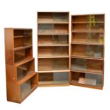 SIMPLEX; three light mahogany sectional bookcases comprising two with five sections, height 210cm,