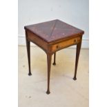 A good Edwardian inlaid mahogany envelope card table, with single drawer, on block feet, height