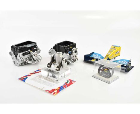 FORMULA ONE (F1) INTEREST; a collection of miniature models from Renault F1 vehicles including two engine models, boxed, a Re