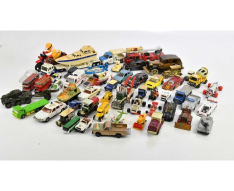 A collection of playworn models including Matchbox, Dinky, etc. 