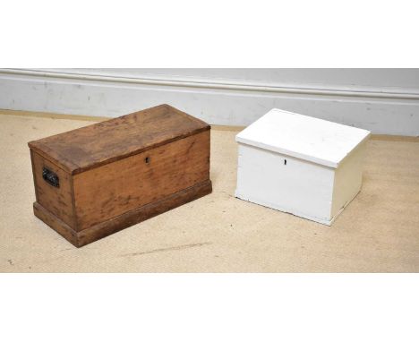 An Edwardian pine trunk of small proportions, length 56cm, with a smaller white painted pine box (2)