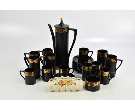 SUSAN WILLIAMS-ELLIS; a Portmeirion coffee service in the 'Greek Key' pattern, and a Clarice Cliff posy vase.