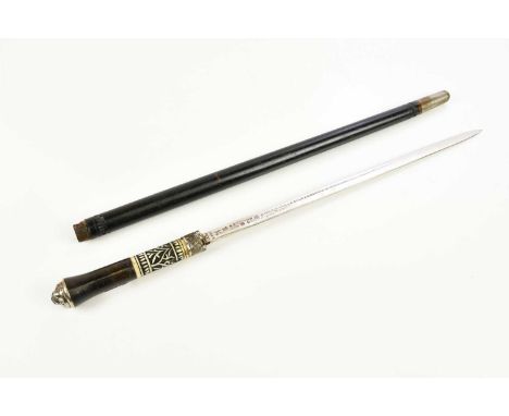 A 19th century ebonised and bone mounted short sword stick, length 59cm.Condition Report: Overall length 59cm, length of blad