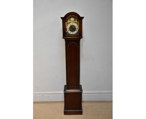 BATEMAN, ST HELENS, a 1920s oak eight day longcase clock of small proportions, with silvered Roman numeral chapter ring, and 