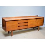 WHITE & NEWTON LTD; a mid century teak sideboard, with three drawers and three panel doors, length