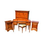 A modern six piece French bedroom suite comprising twin door wardrobe with moulded cornice, width