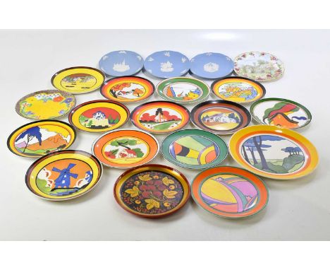 WEDGWOOD; an extensive collection of Clarice Cliff designed plates including 'Canterbury Bells', 'Harmony', 'Flamboyance', 'F