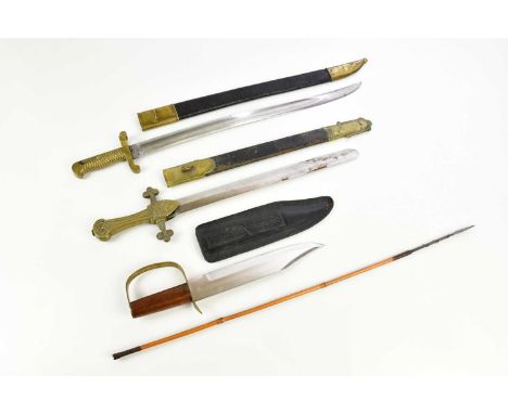 An American model 1855 sword bayonet and scabbard, a hunting knife, a Victorian style short sword, blade length 4cm, with sca