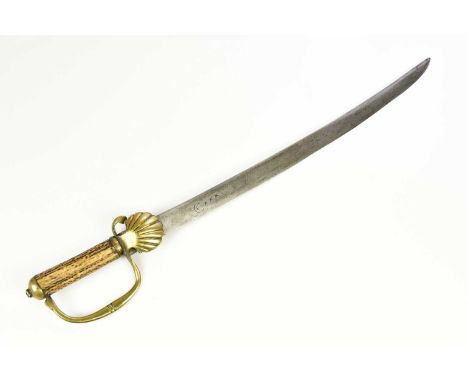 An 18th century Continental hunting hanger, German or French, the 51cm blade engraved with a crescent and three stars, the br