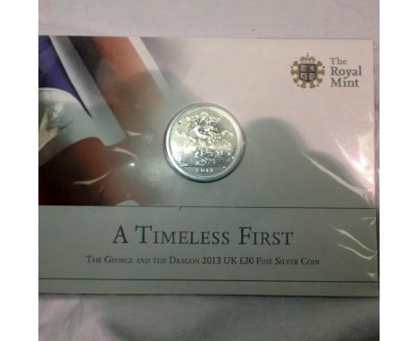 2013 bullion silver twenty pound coin - sealed. UK P&amp;P Group 0 (£6+VAT for the first lot and £1+VAT for subsequent lots) 