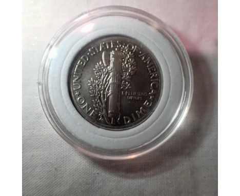 1937 silver American Mercury dime. UK P&amp;P Group 0 (£6+VAT for the first lot and £1+VAT for subsequent lots) 