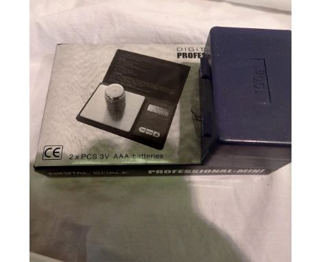 Pocket scales, factory sealed with a further box of calibration weights. UK P&amp;P Group 1 (£16+VAT for the first lot and £2
