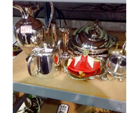 Assorted metal ware including table ware, hotel bell and candle stick. Not available for in-house P&amp;P