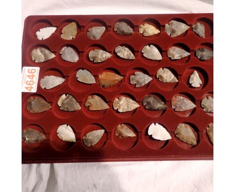 Thirty four flint arrowheads. UK P&amp;P Group 1 (£16+VAT for the first lot and £2+VAT for subsequent lots) 