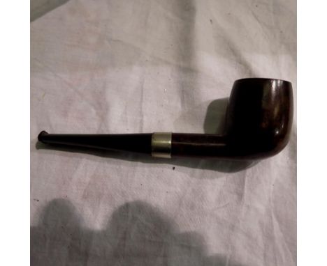French Briar smoking pipe with white metal collar. UK P&amp;P Group 1 (£16+VAT for the first lot and £2+VAT for subsequent lo