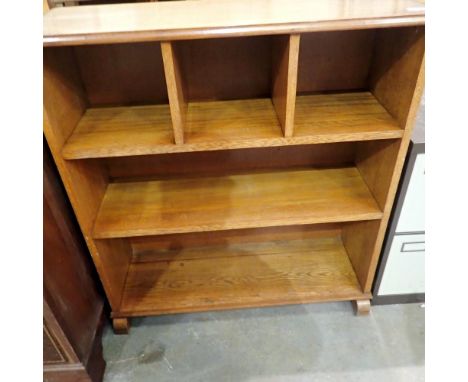 Oak three shelf bookcase, 93 x 31 x 104 cm H. Not available for in-house P&amp;P