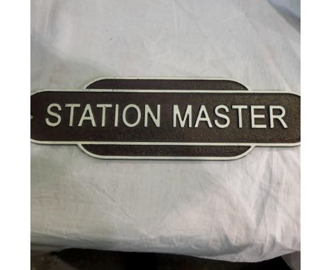 Cast iron Station Master plaque, L: 39 cm. UK P&amp;P Group 2 (£20+VAT for the first lot and £4+VAT for subsequent lots)