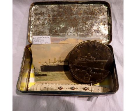 Maritime collectables including Cunard postcards and a Dinky Queen Mary. UK P&amp;P Group 1 (£16+VAT for the first lot and £2