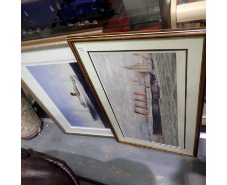 Signed limited edition print of the Lusitania at Liverpool, 87 x 55 cm. Not available for in-house P&amp;P